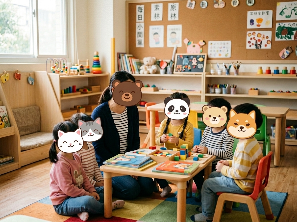 Preschool Kids Classroom AI Masked